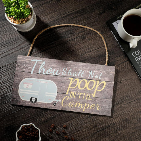 Jetec No Pooping Sign - Thou Shalt Not Poop in The Camper Wood Hanging Decor, 11.8 x 5.9 Inch, Fresh Color