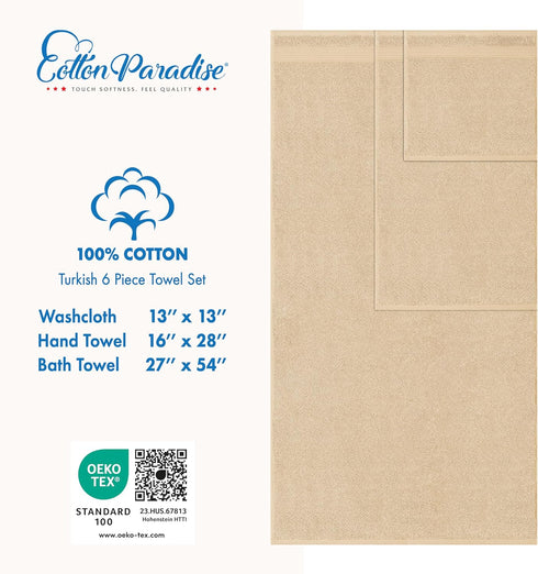 6 Set, 100% 2 2 2 Set Cotton Paradise Piece Towel Cotton Soft Absorbent Turkish Towels for Bathroom, Bath Towels Hand