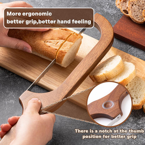 ISAIDNO 14.5" Bread Knife for Homemade Bread, Wooden Sourdough Bread Knife, Sourdough Bread Slicer, Bow Design, Easy