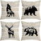 Woodland Wild Animal Throw Pillow Covers - Wolf Elk Bear Deer Camping Decor Set of 4 for Wildlife Lovers