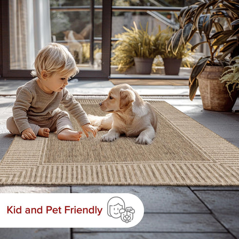 nuLOOM 2' x 3' Outdoor Area Rug, Casual Striped Border Design, Stain Resistant for Patio, Light Brown
