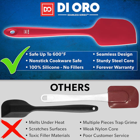 DI ORO Large Silicone Spatula, 600ºF Heat-Resistant, Seamless Design, Pro-Grade Non-Stick Silicone Rubber with