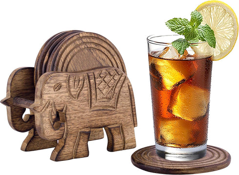 Divit Coasters Wooden for Drinks, Eco-Friendly, Absorbent Handcrafted Coasters with Antique Look (Elephant)