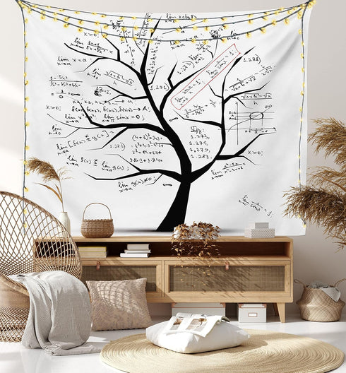 Lunarable Mathematics Room Tapestry King Size, Math Tree Branches Complex Formulas Print, Wall Hanging Bed Cover 30" X