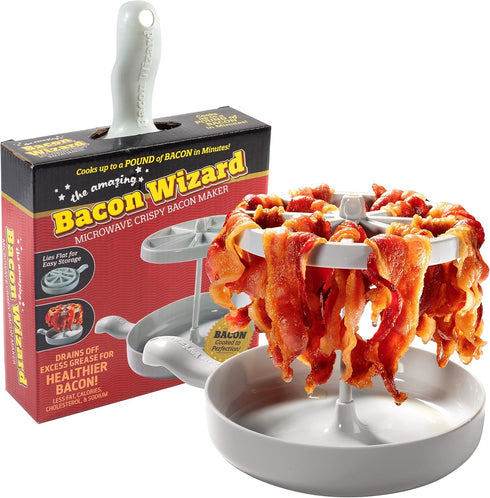 Microwave Bacon Cooker - Bacon Wizard Cooks 1LB of Bacon, Reduces Fat by 40%, Grease Catcher for Easy Clean Up