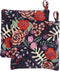 CUSHYSTORE Canvas Pot Holder Oven Pads, Navy Blue Potholders for Cooking Kitchen, 7.75", 2 Pack (Exotic Flower)