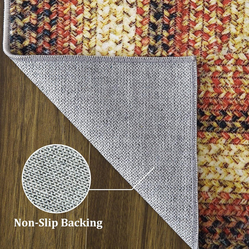 Small Area Rug 2x4 Indoor Non-Slip Entryway Braided Print Rug, Boho Accent Carpet for Living Room, Red