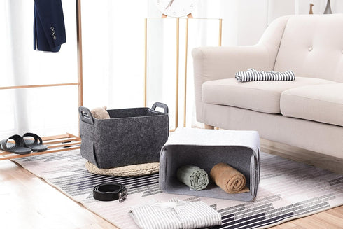 Collapsible Felt Storage Basket, Convenient Box Organizer with Carry Handles for Office, Bedroom, Closet, Toys, Laundry