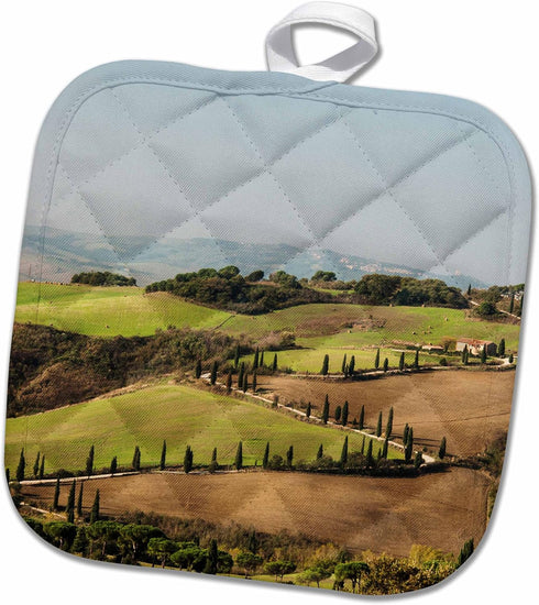 3D Rose Italy Zig Zag Road-La Foce in Tuscany Pot Holder, 8 x 8