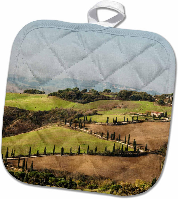 3D Rose Italy Zig Zag Road-La Foce in Tuscany Pot Holder, 8 x 8