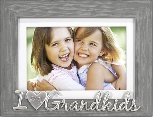 Malden International Designs 4x6 or 5x7 Picture Frame, I Love My Grandkids, Silver Finish, Gray Textured Wood