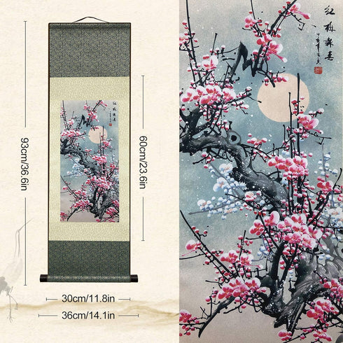 Chinese Landscape Painting Decor, Asian Decor for Home Beautiful Silk Scroll Painting Chinese Vertical Wall Art Oriental Wall Arat Hanging Paintings for Living Room Bedroom