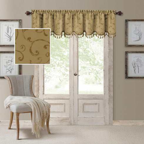 Elrene Home Fashions Mia Jacquard Scroll Blackout Valance - 52" x 19", Gold