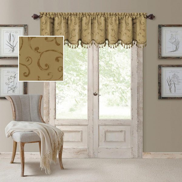 Elrene Home Fashions Mia Jacquard Scroll Blackout Valance - 52" x 19", Gold