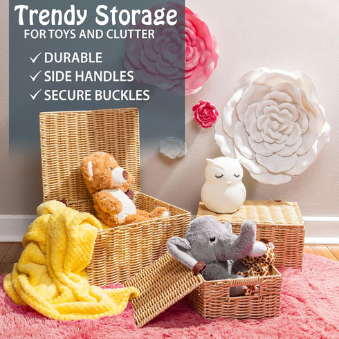 Milli's Product Set 3 Wicker Storage Baskets Hand Woven with Lids of (Large, Medium, Small) for Organizing Clothes