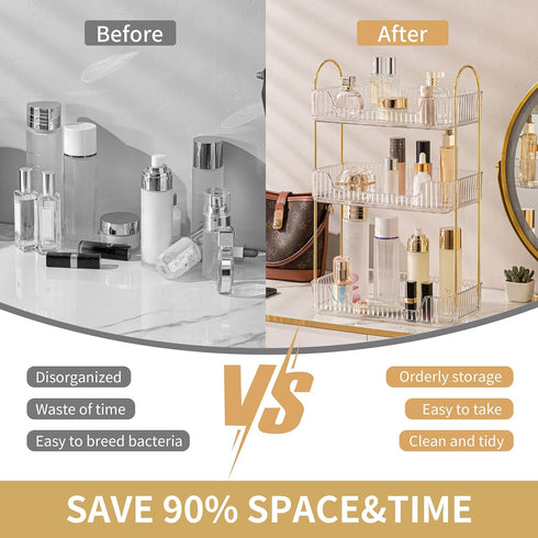 Countertop, Counter, 3 YCIA&DONE Bathroom Organizer Makeup Storage, Skincare Cosmetic Tray Shelf, Perfume Holder Rack