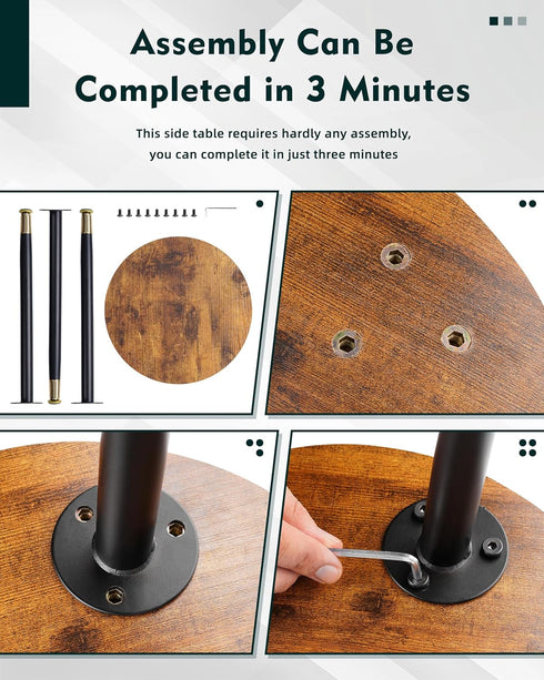 16 Inch 2pcs Round Wood Walut End Table, Small Stable Side Table for Nightstand Living Room Bedroom Sofa Couch Corner
