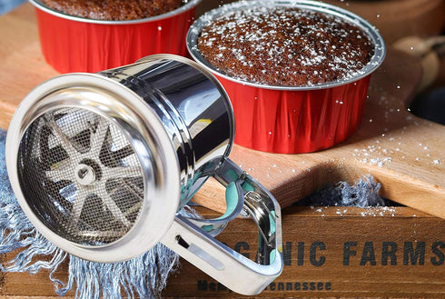 3-Cup Stainless Steel Flour Sifter - Squeeze Sifter for Baking with Compatible Silicone Handle (Red)