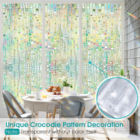 Windimiley Rainbow Window Film Privacy, 3D Stained Glass Clings, Decorative Prism Holographic Static Decals, 17.5x78.7In