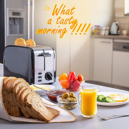 Moss & Stone 2 Slice Toaster with 1.5in Extra-Wide Slot, 5 Shade Settings, Removable Crumb Tray, Black