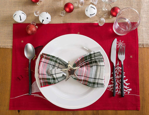 DII Christmas Kitchen Embroidered Table Décor Collection, Snowman Placemat Set, 13x19, Red, 4 Piece