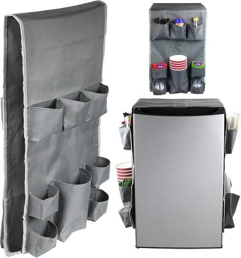 Classic Design Double Over the Fridge Caddy Organizer, 11 Pocket Storage for Dorm and Office, Flatware Organizer, Gray