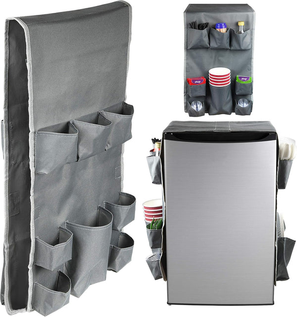 Classic Design Double Over the Fridge Caddy Organizer, 11 Pocket Storage for Dorm and Office, Flatware Organizer, Gray