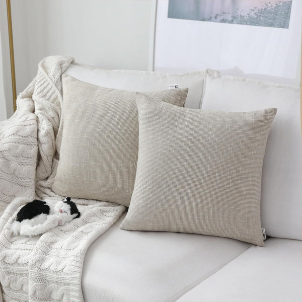 Kevin Textile Supersoft Linen Cushion Covers, Set of 2 Square Throw Pillows for Couch, 50x50 cm, Light Beige