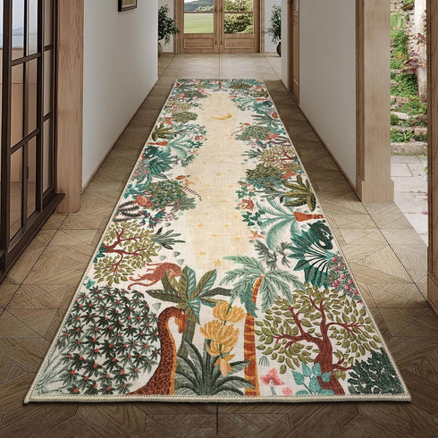 2.5x8 GarveeHome Jungle Hallway Runner Rug, Soft Beige Animal Long Kitchen Runner Non Slip Entryway Rug Farmhouse Thin