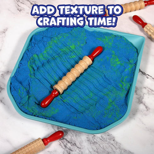 2 Set 6 7.25 inches READY LEARN Mini Textured Wooden Rolling Pins | of | | Turning Handles | Rollers for Kids' Dough