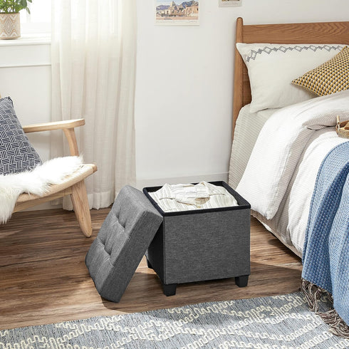 SONGMICS 15 Inches Cube Storage Ottoman, Dark Gray Bedroom Bench with Storage, Foot Stool Holds Up to 660 lb