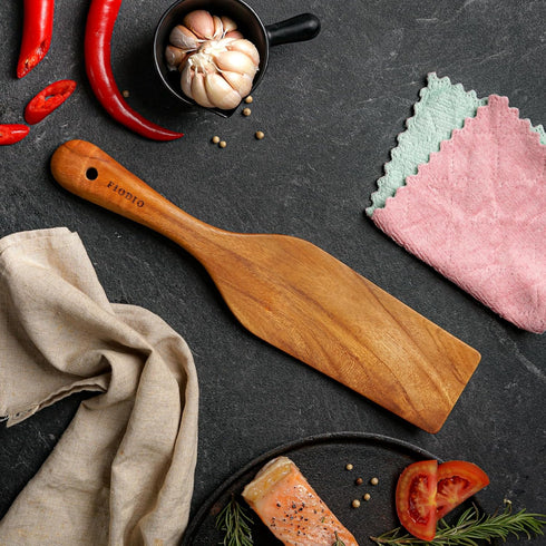 Teak Wooden Spatula, Spoons & Spurtle for Cooking Handcrafted, Natural Non-Stick Kitchen Utensils with Comfort Grip