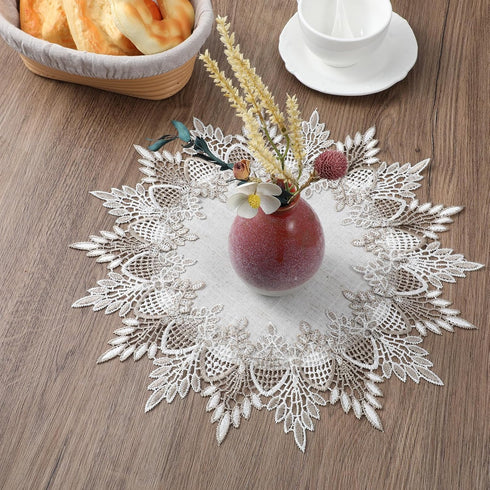 SynHHergyx 2 15 Inch Natural Linen Doilies, Pcs Round Lace Doilies for Tables Neutral Earth Tones Beige Table Topper