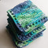 LarisaKnits set 3, Cotton colorful dishcloth reusable of Knitted absorbent bright mini towels Dark blue-light green