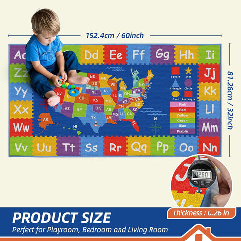 32"x60" BEQHUASE Kids Rugs, ABC Play Mats Educational Learning Carpet, Non Slip Washable Nursery Rug Alphabet Floor Mat