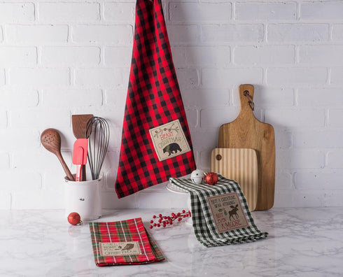 DII Holiday Kitchen Collection, Embroidered Dishtowel Set, Cabin Christmas, 18x28, 3 Piece