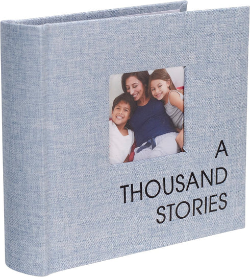 Malden International Designs 1 Up 4x6 A thousand stories Blue Fabric Photo Album With Memo Writing Areas Hard Cover 3 x 3 inch Front Cover Photo Pocket