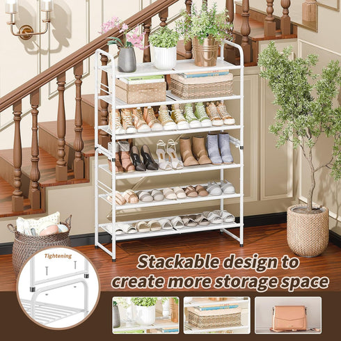 3-Tier Closet 33" SUFAUY Mesh Shoe Rack, Metal Wide Shoe Shelf Heavy Duty, White