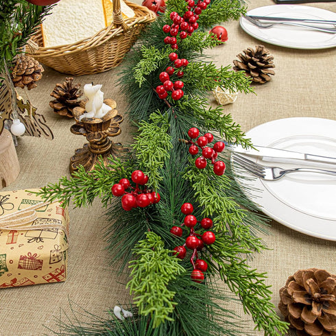 30 9.5 Inches 6.5 Inches PCs Christmas Picks Winter Christmas Tree Stems Evergreen Pine Needle Branches Red Berry Picks