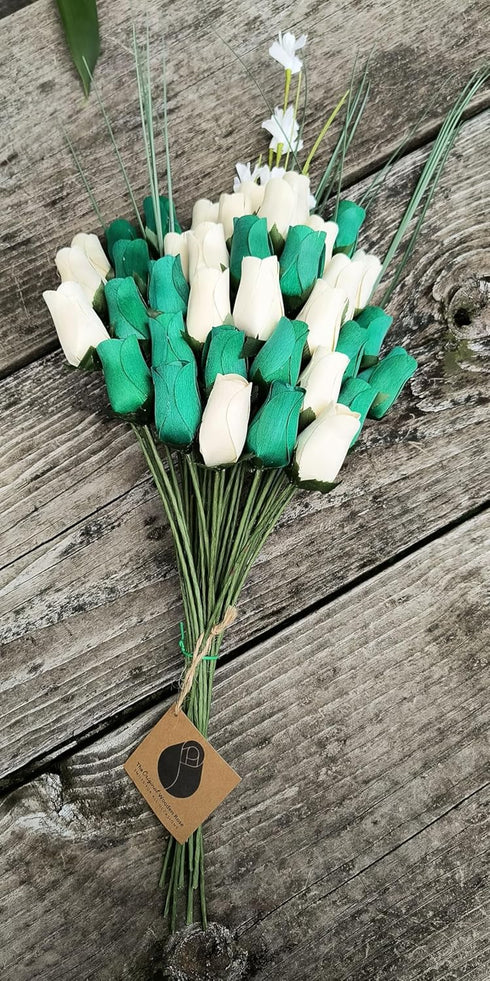 Closed Bud Roses Flower Bouquet - St. Patrick's Day Green and White (3 Dozen)