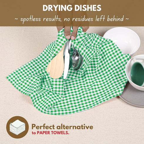 Set 12 16"x26" Native Fab of Gingham Mini Check Kitchen Towels - Cotton Dish Towels - Soft Absorbent Hand Towels