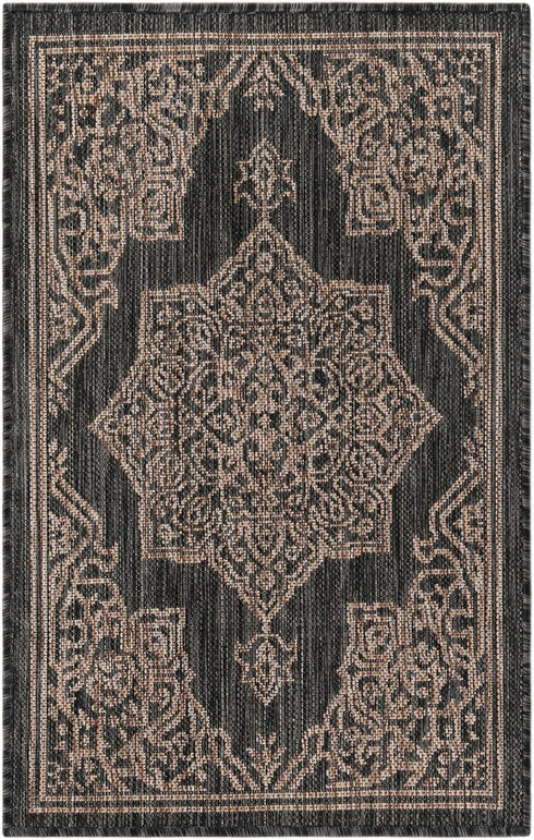 Unique Loom Outdoor Traditional Area Rug - Antique, 2' x 3' 1" Rectangle, Charcoal Gray/Natural Collection
