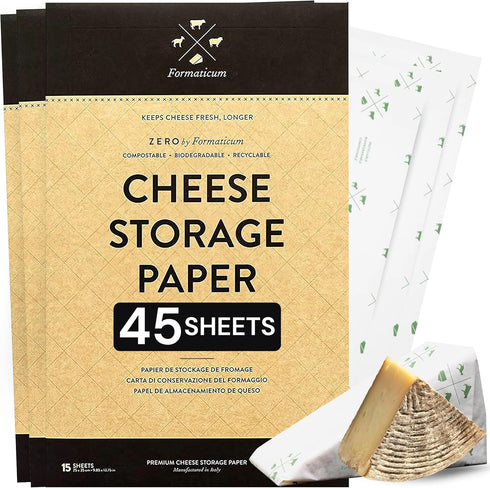 Formaticum 45-Pack Zero Cheese Storage Paper, Compostable, Biodegradable, and Plastic-Free Paper to
