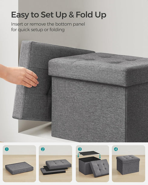 12.2 16.1 12.2 Inches, 286 lb ULSF102G01 SONGMICS Mazie Collection - Small Folding Storage Ottoman, Foot Rest Stool, x