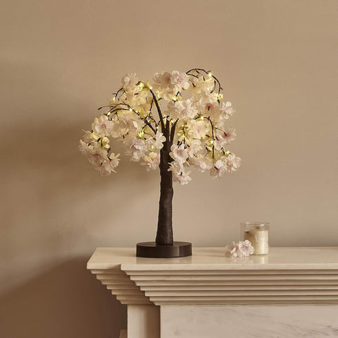 18IN 40 Hairui Lighted Cherry Blossom Tree Battery Operated Warm White LED Artifical Bonsai Tree with Timer USB Plug