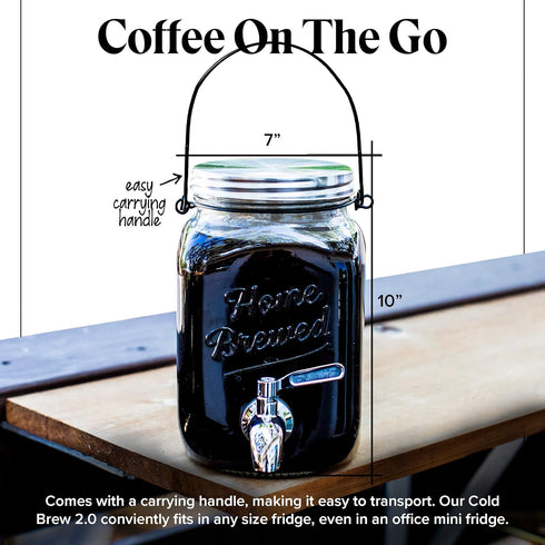 Willow & Everett Cold Brew Coffee Maker - 2 L Iced Tea & Coffee Maker with Glass Pitcher, Stainless Steel Spout,