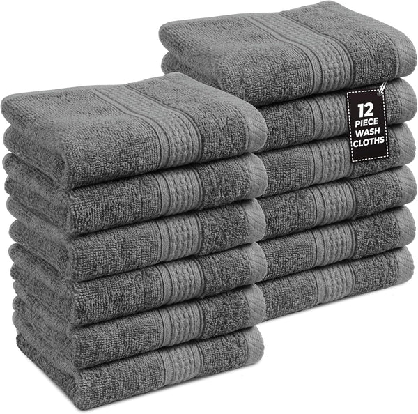 LANE LINEN Washcloths Set - 12 Soft Cotton Washcloths for Bathroom -