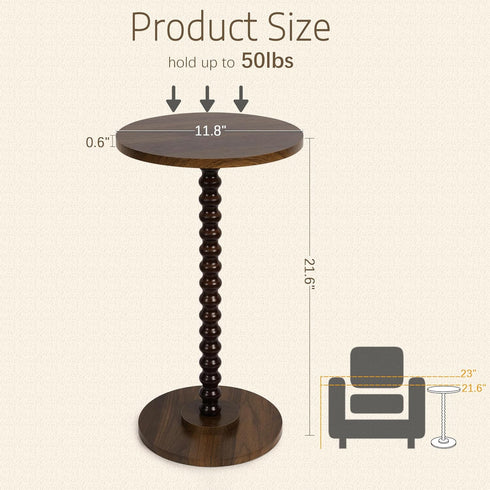Round Side Table, Small End Table for Small Space, Modern Accent Table with Solid Wood Leg, Easy Assembly for Living