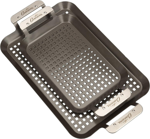 Camerons BBQ Grill Topper Grilling Pans, Set of 2, Non-Stick Barbecue Trays for Indoor Outdoor Use