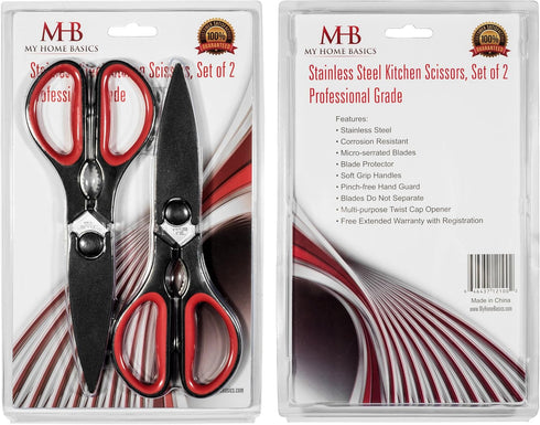 Ultra Sharp Kitchen Scissors for Food, Heavy Duty, Serrated Stainless Steel Shears, Set of 2